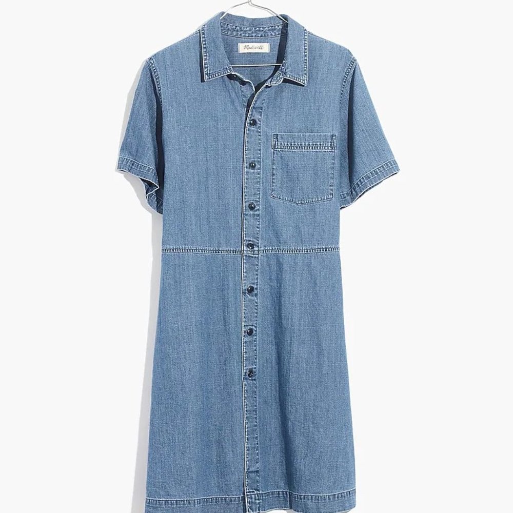 Madewell denim dress, waisted and button-down